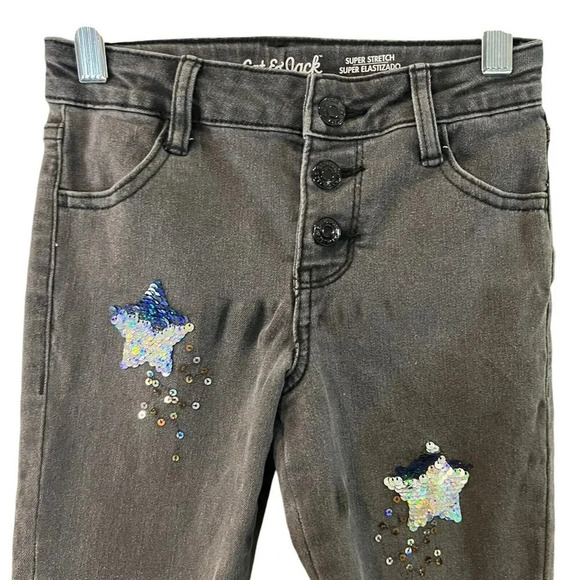 Cat & Jack Girls Jeans Size 6 Skinny Sequin Stars Gray Denim Super Stretch Pants - Picture 2 of 7